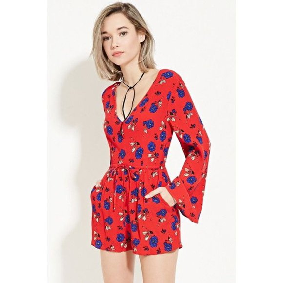 Forever 21 Pants - Forever 21 | Red romper with patterns